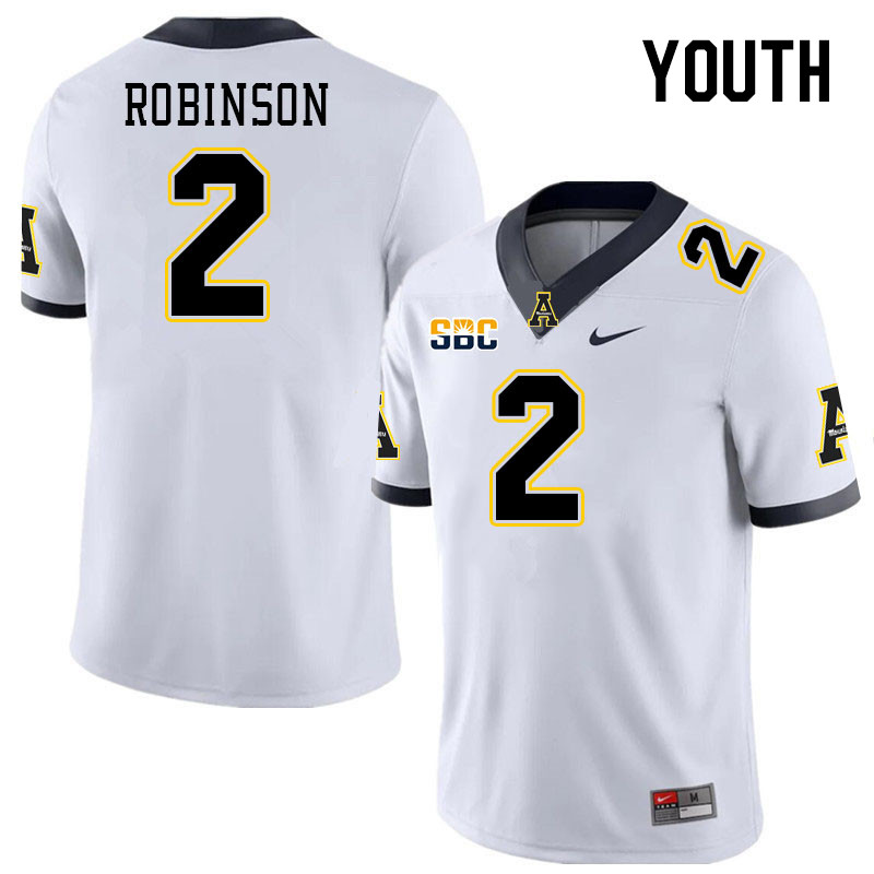 Youth #2 Kaedin Robinson Appalachian State Mountaineers College Football Jerseys Stitched Sale-White - Click Image to Close